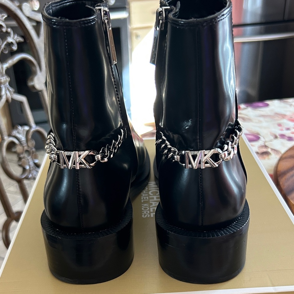 Michael Kors Black Ankle Boots with Silver Chain - Picture 2 of 5
